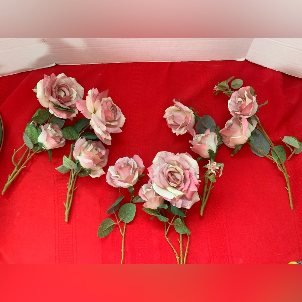 HOME INTERIORS Artificial Pink Roses Flowers - 6 pieces